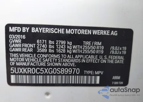 2016 BMW X5 xDrive35I z USA, uszkodzony, nr VIN 5UXKR0C5XG0S89970